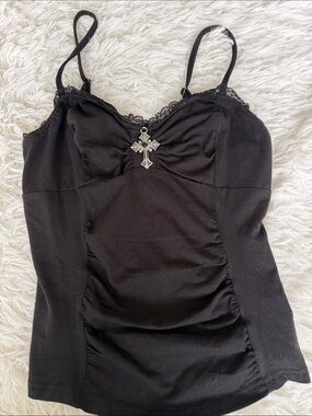 Black Lace Trim Cross Cami Tank Size XS